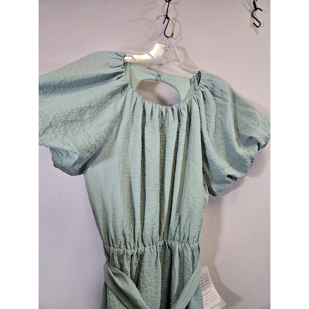 Lush Cottagecore Textured Puff Sleeve Cutout Back Mini Dress Light Blue Small